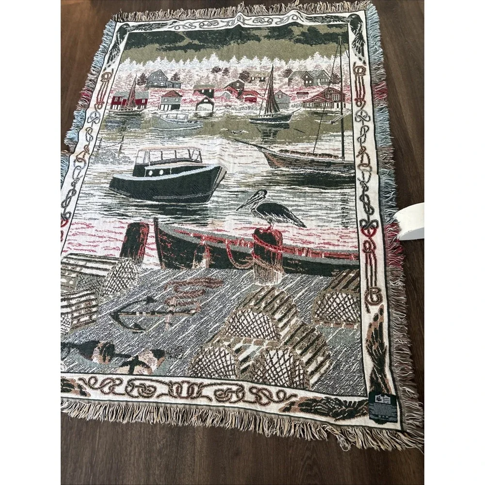 Goodwin Weavers Nautical Harbor Woven Tapestry Throw Blanket 100% Cotton USA